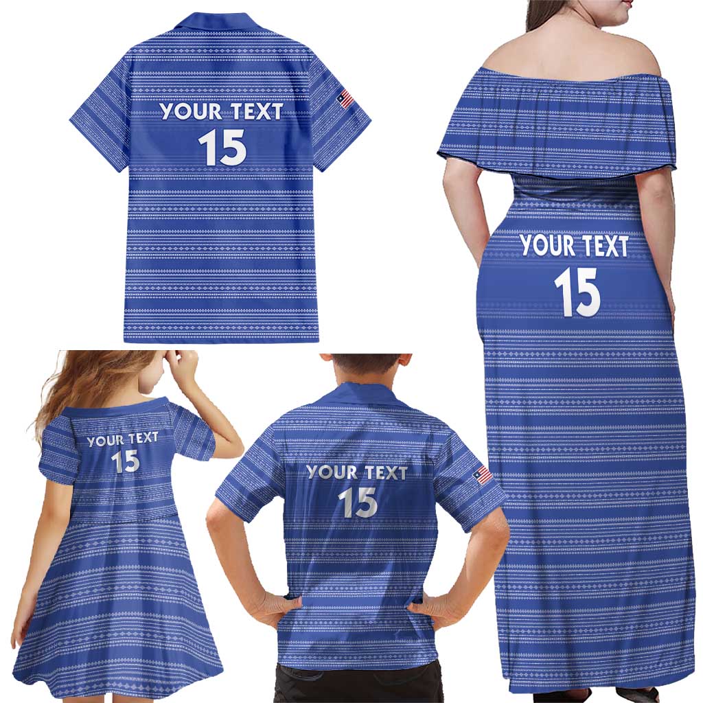 Custom Liberia Football Family Matching Off Shoulder Maxi Dress and Hawaiian Shirt Women Blue Jersey - Wonder Print Shop