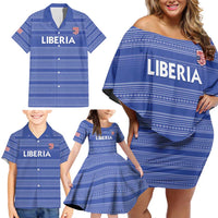 Custom Liberia Football Family Matching Off Shoulder Short Dress and Hawaiian Shirt Women Blue Jersey - Wonder Print Shop