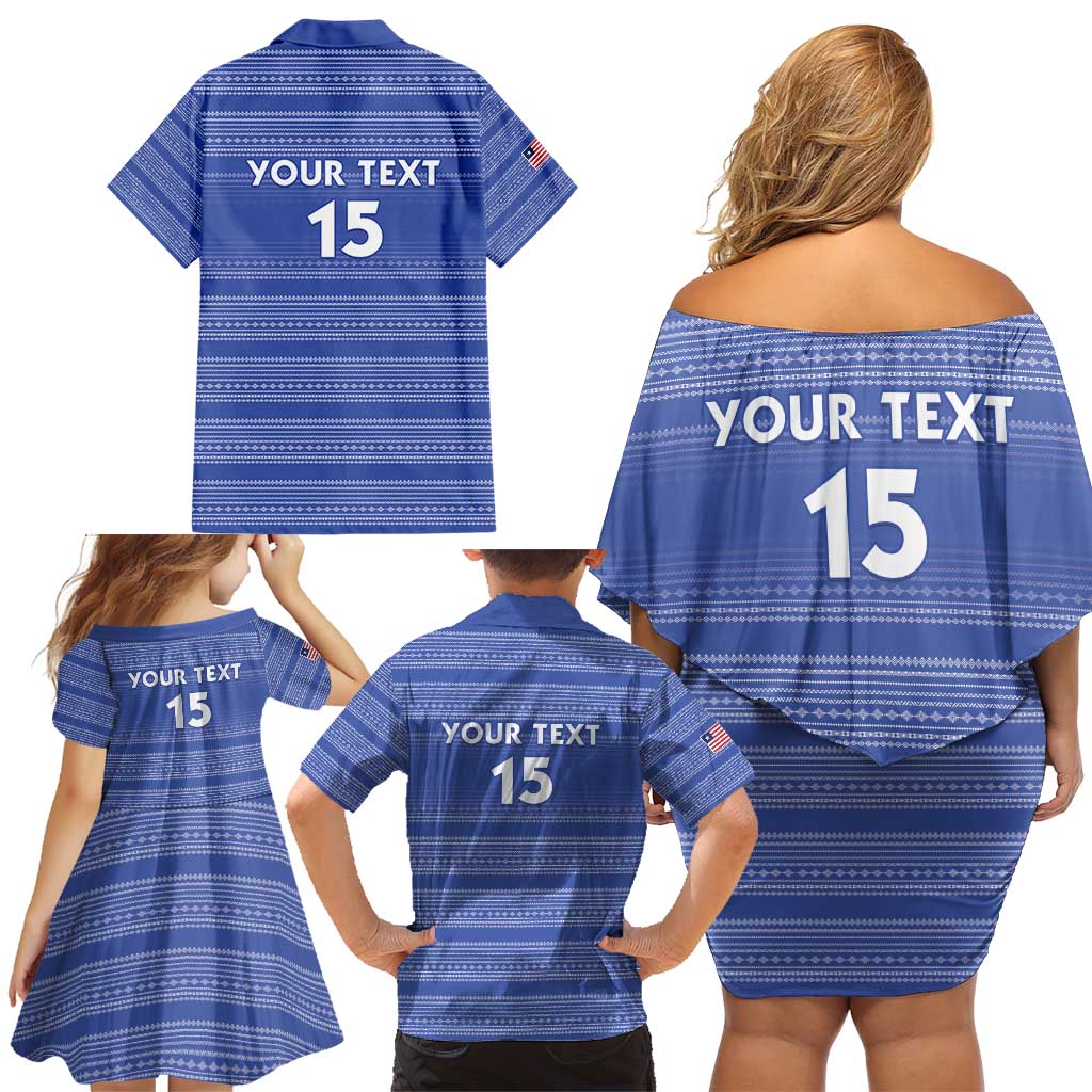 Custom Liberia Football Family Matching Off Shoulder Short Dress and Hawaiian Shirt Women Blue Jersey - Wonder Print Shop