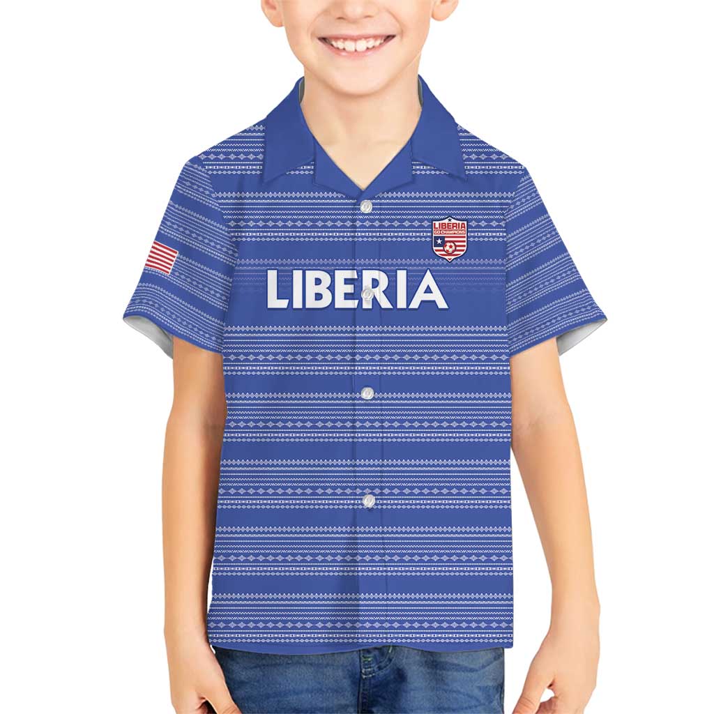 Custom Liberia Football Family Matching Off Shoulder Short Dress and Hawaiian Shirt Women Blue Jersey - Wonder Print Shop