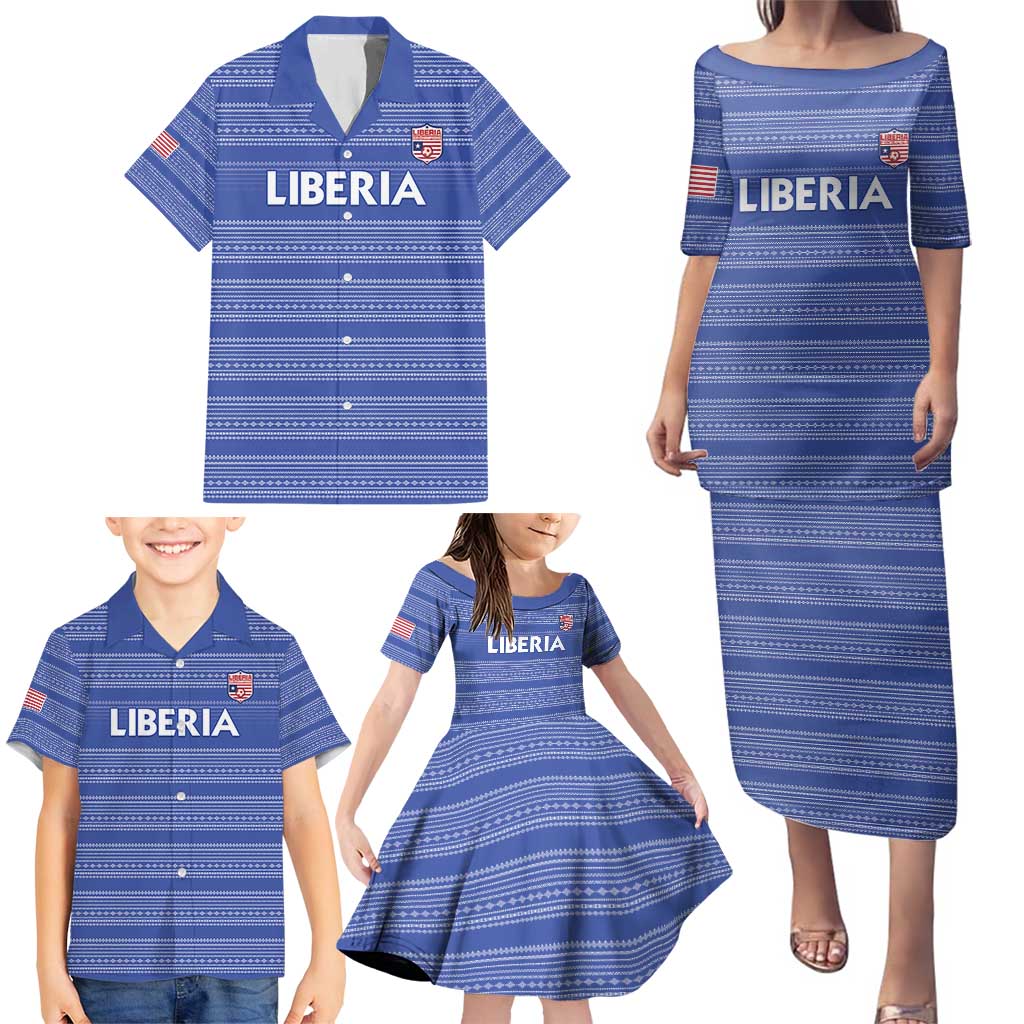 Custom Liberia Football Family Matching Puletasi and Hawaiian Shirt Women Blue Jersey - Wonder Print Shop