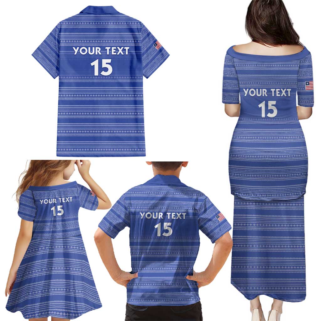 Custom Liberia Football Family Matching Puletasi and Hawaiian Shirt Women Blue Jersey - Wonder Print Shop