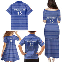 Custom Liberia Football Family Matching Puletasi and Hawaiian Shirt Women Blue Jersey - Wonder Print Shop
