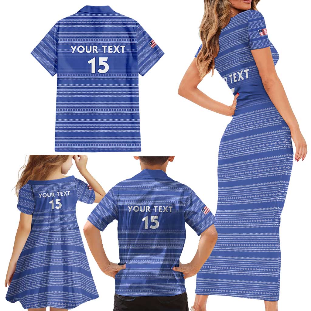 Custom Liberia Football Family Matching Short Sleeve Bodycon Dress and Hawaiian Shirt Women Blue Jersey - Wonder Print Shop