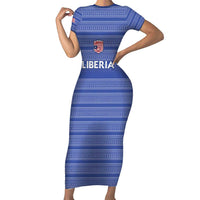 Custom Liberia Football Family Matching Short Sleeve Bodycon Dress and Hawaiian Shirt Women Blue Jersey - Wonder Print Shop