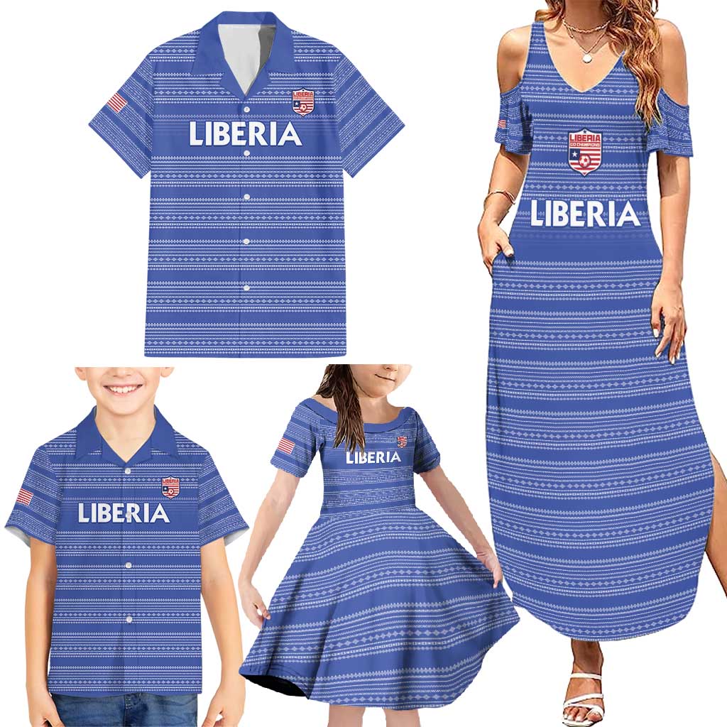 Custom Liberia Football Family Matching Summer Maxi Dress and Hawaiian Shirt Women Blue Jersey - Wonder Print Shop