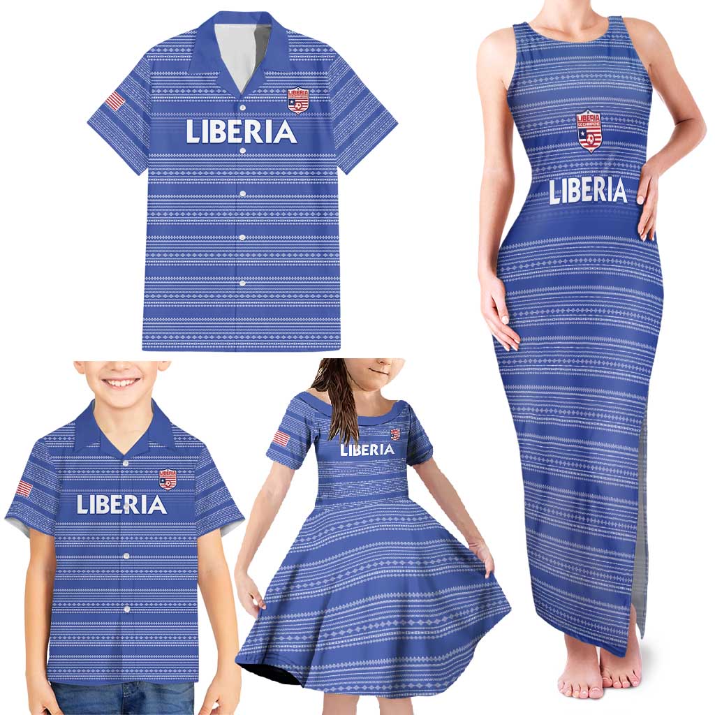 Custom Liberia Football Family Matching Tank Maxi Dress and Hawaiian Shirt Women Blue Jersey - Wonder Print Shop