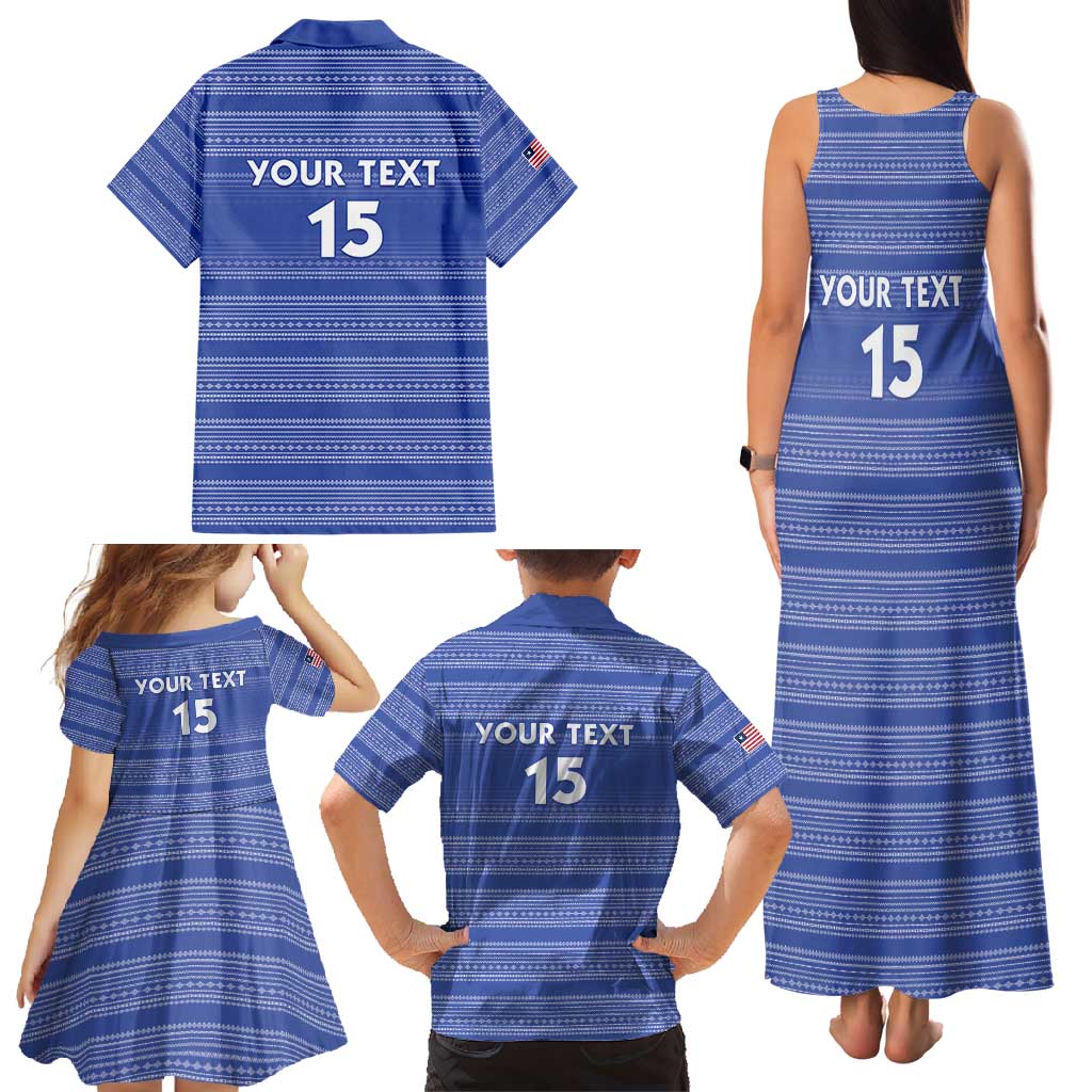 Custom Liberia Football Family Matching Tank Maxi Dress and Hawaiian Shirt Women Blue Jersey - Wonder Print Shop