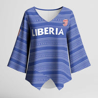 Custom Liberia Football Kimono Sleeve Blouse Women Blue Jersey - Wonder Print Shop