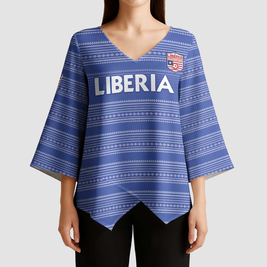Custom Liberia Football Kimono Sleeve Blouse Women Blue Jersey - Wonder Print Shop