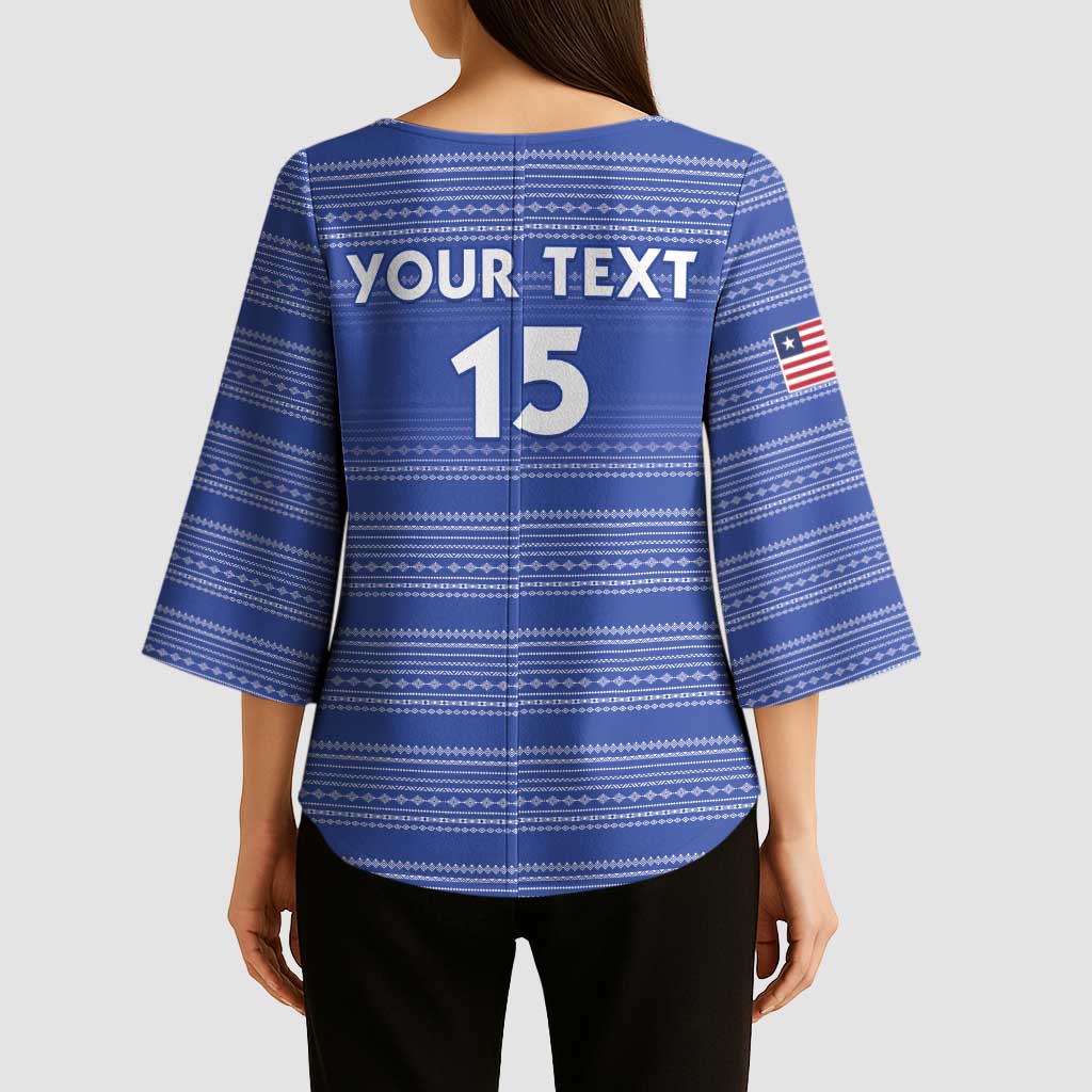 Custom Liberia Football Kimono Sleeve Blouse Women Blue Jersey - Wonder Print Shop