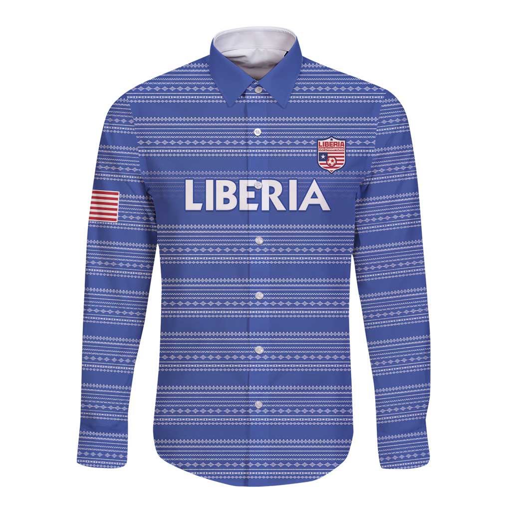Custom Liberia Football Long Sleeve Button Shirt Women Blue Jersey - Wonder Print Shop