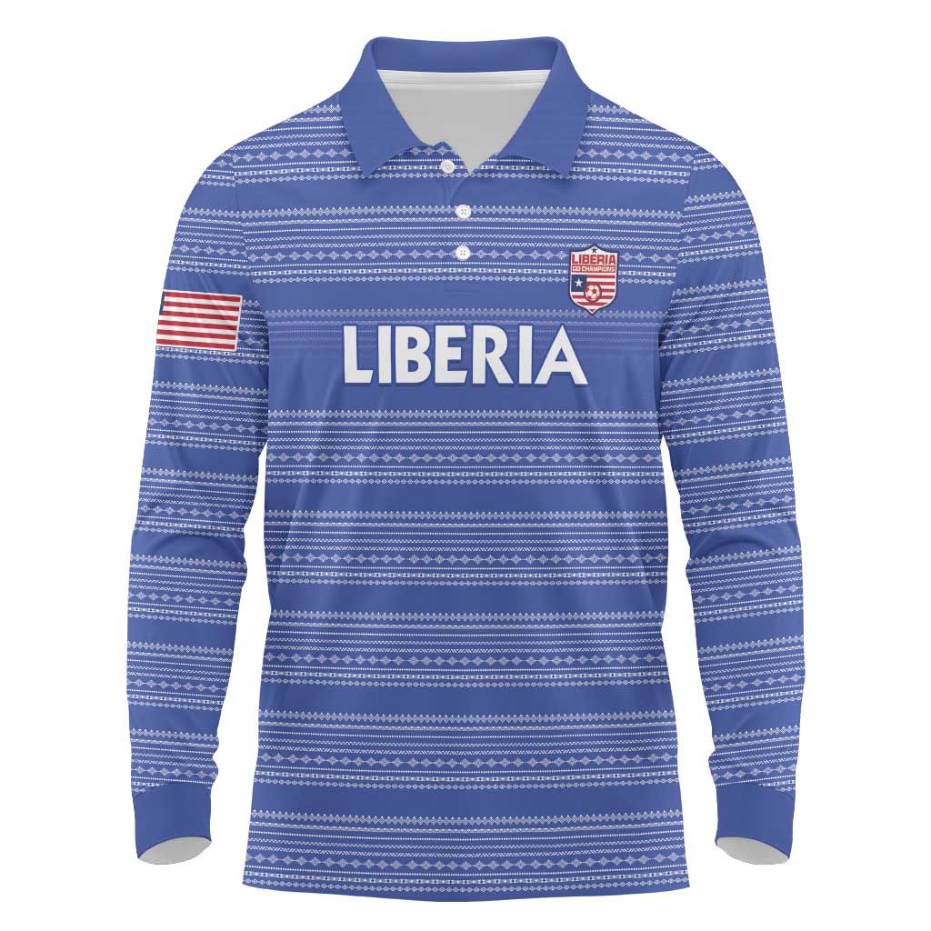 Custom Liberia Football Long Sleeve Polo Shirt Women Blue Jersey - Wonder Print Shop