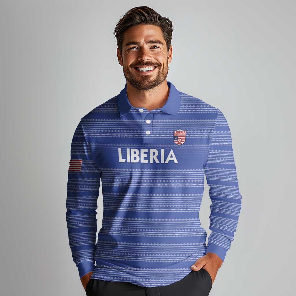 Custom Liberia Football Long Sleeve Polo Shirt Women Blue Jersey - Wonder Print Shop