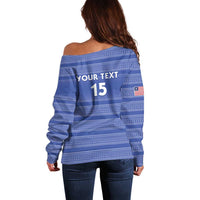 Custom Liberia Football Off Shoulder Sweater Women Blue Jersey - Wonder Print Shop