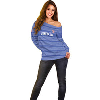 Custom Liberia Football Off Shoulder Sweater Women Blue Jersey - Wonder Print Shop
