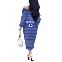 Custom Liberia Football Off The Shoulder Long Sleeve Dress Women Blue Jersey - Wonder Print Shop