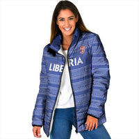 Custom Liberia Football Padded Jacket Women Blue Jersey - Wonder Print Shop