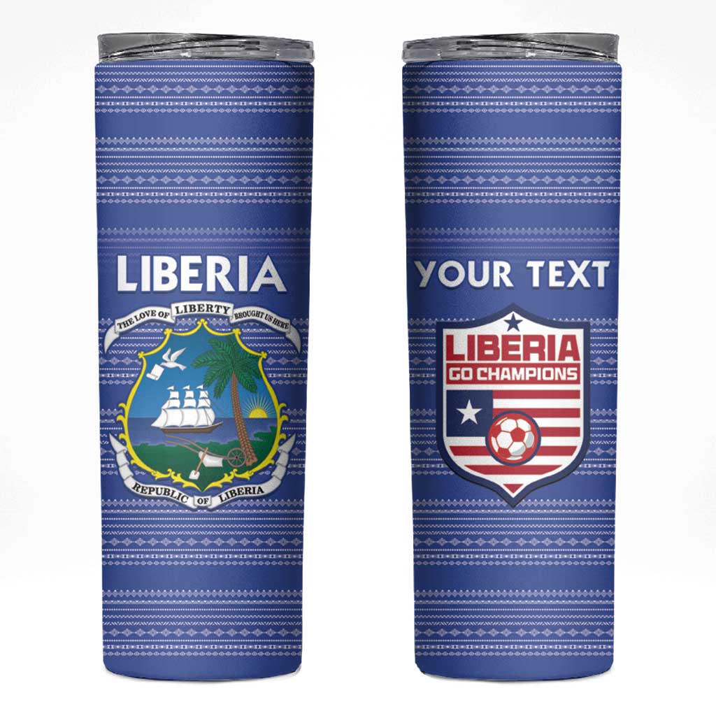 Custom Liberia Football Skinny Tumbler Women Blue Jersey - Wonder Print Shop