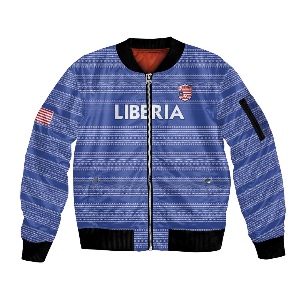Custom Liberia Football Sleeve Zip Bomber Jacket Women Blue Jersey - Wonder Print Shop