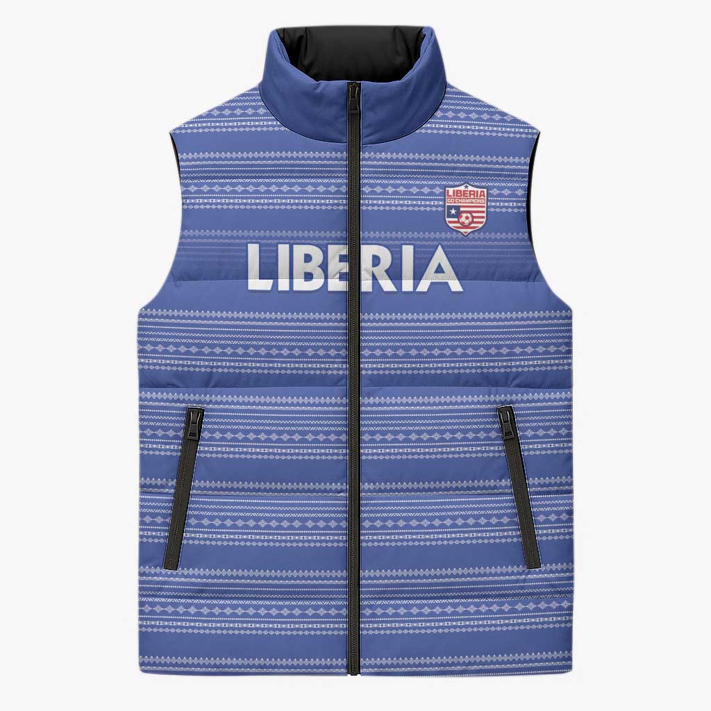 Custom Liberia Football Sleeveless Puffer Jacket Women Blue Jersey - Wonder Print Shop
