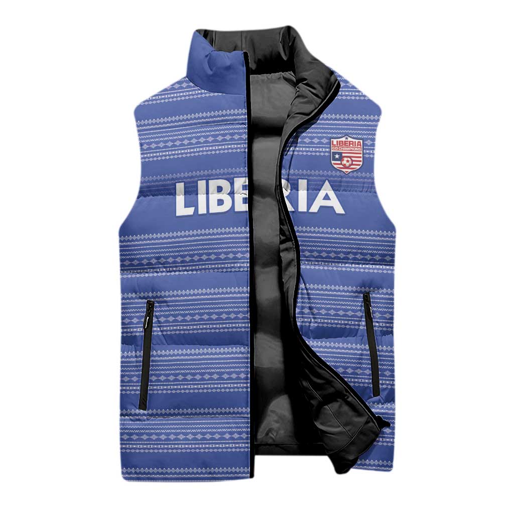 Custom Liberia Football Sleeveless Puffer Jacket Women Blue Jersey - Wonder Print Shop