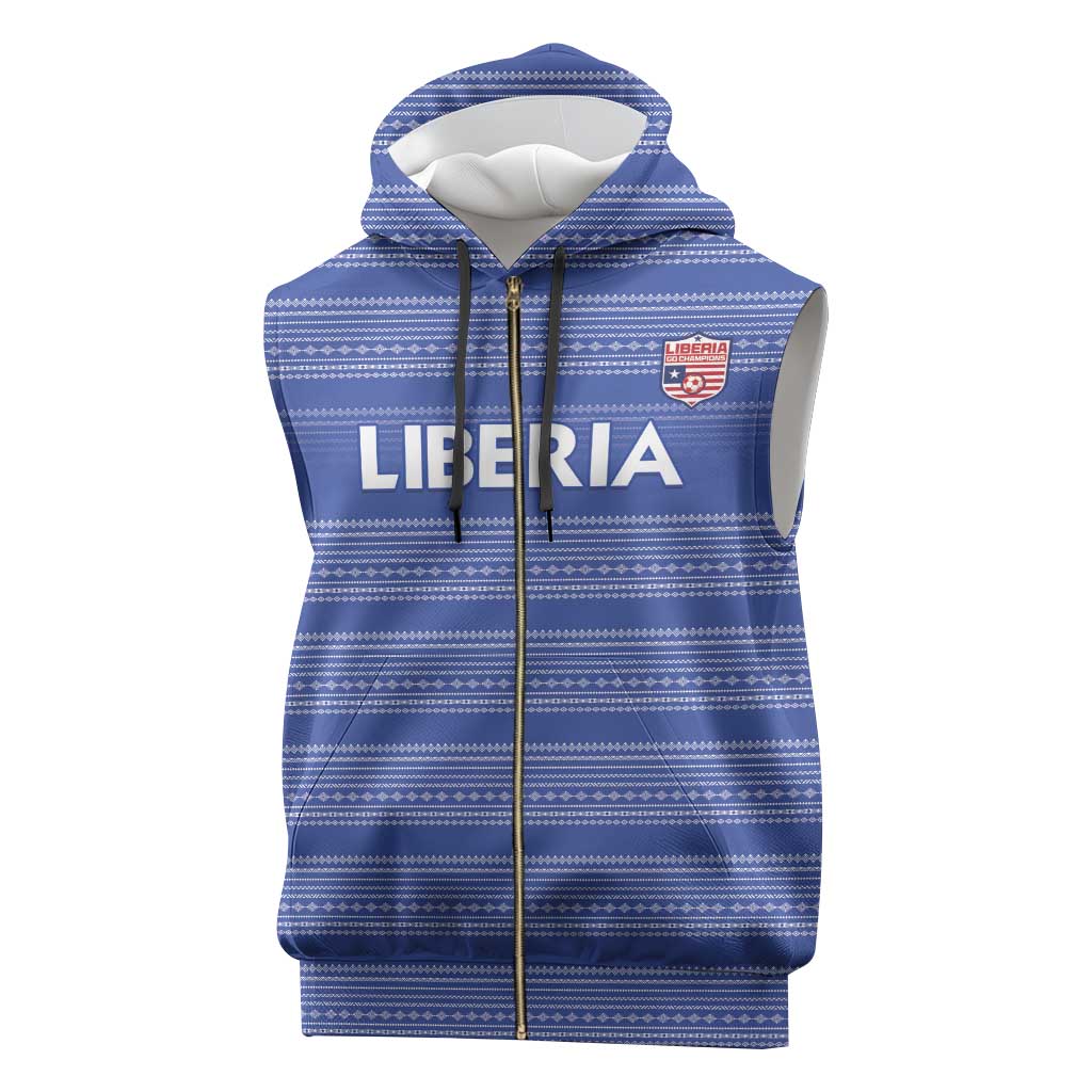 Custom Liberia Football Sleeveless Zip Hoodie Women Blue Jersey - Wonder Print Shop