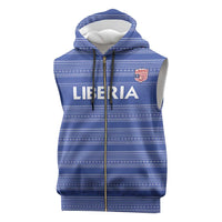 Custom Liberia Football Sleeveless Zip Hoodie Women Blue Jersey - Wonder Print Shop