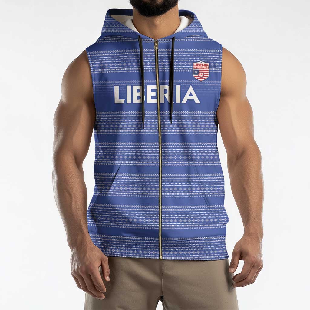 Custom Liberia Football Sleeveless Zip Hoodie Women Blue Jersey - Wonder Print Shop