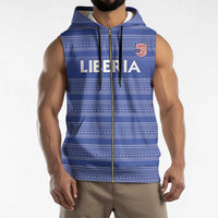 Custom Liberia Football Sleeveless Zip Hoodie Women Blue Jersey - Wonder Print Shop