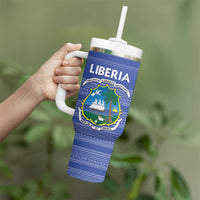 Custom Liberia Football Tumbler With Handle Women Blue Jersey - Wonder Print Shop