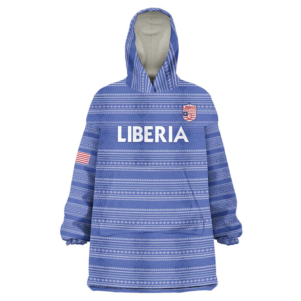 Custom Liberia Football Wearable Blanket Hoodie Women Blue Jersey - Wonder Print Shop