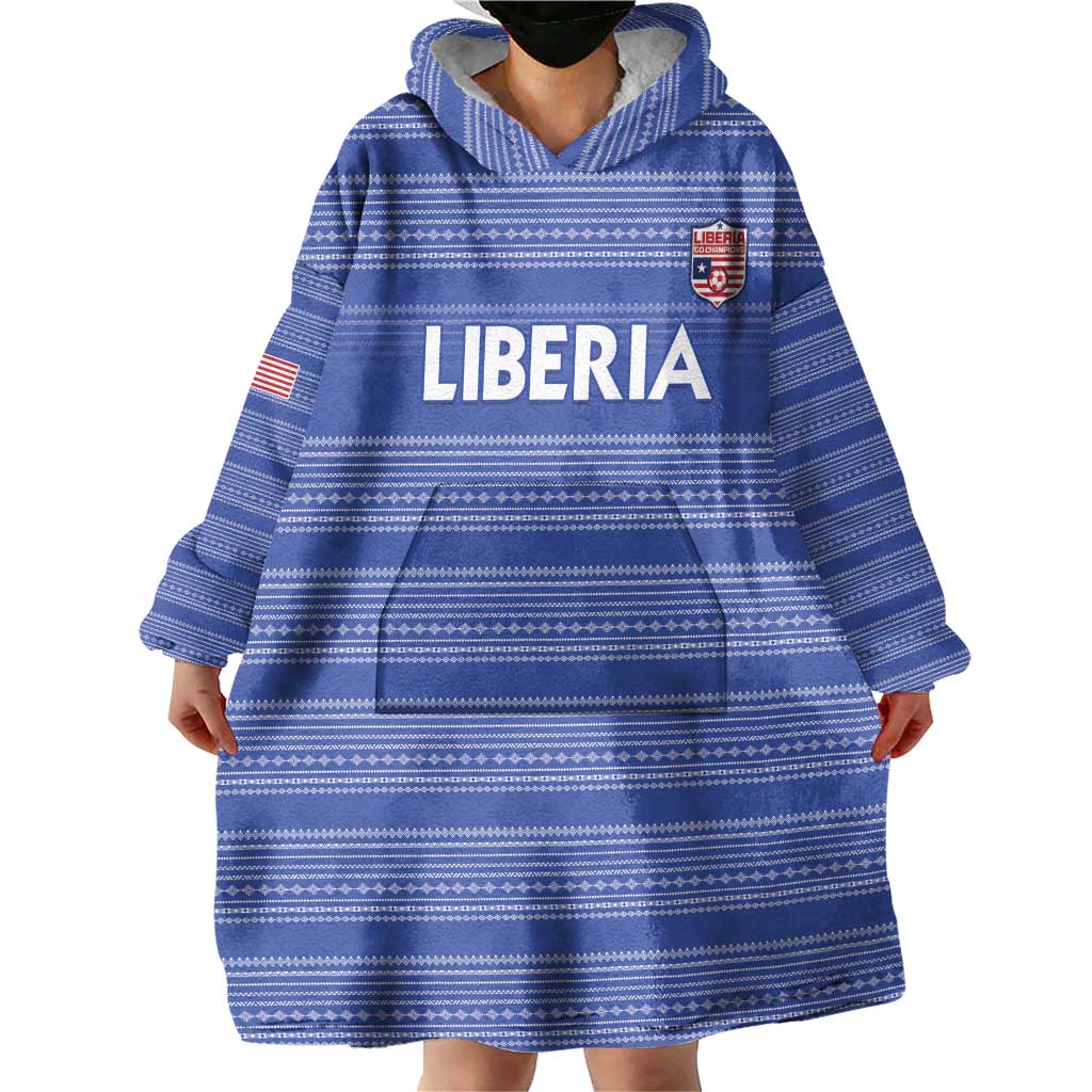 Custom Liberia Football Wearable Blanket Hoodie Women Blue Jersey - Wonder Print Shop