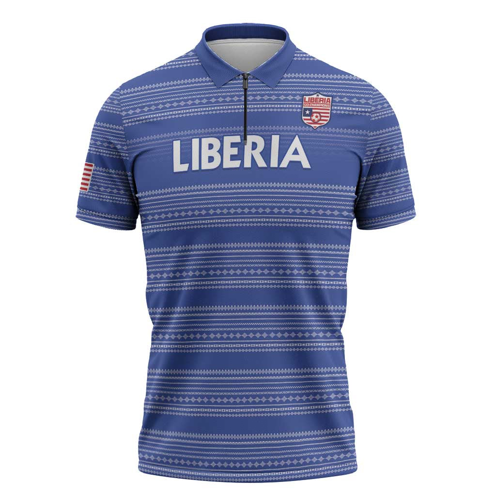 Custom Liberia Football Zipper Polo Shirt Women Blue Jersey - Wonder Print Shop