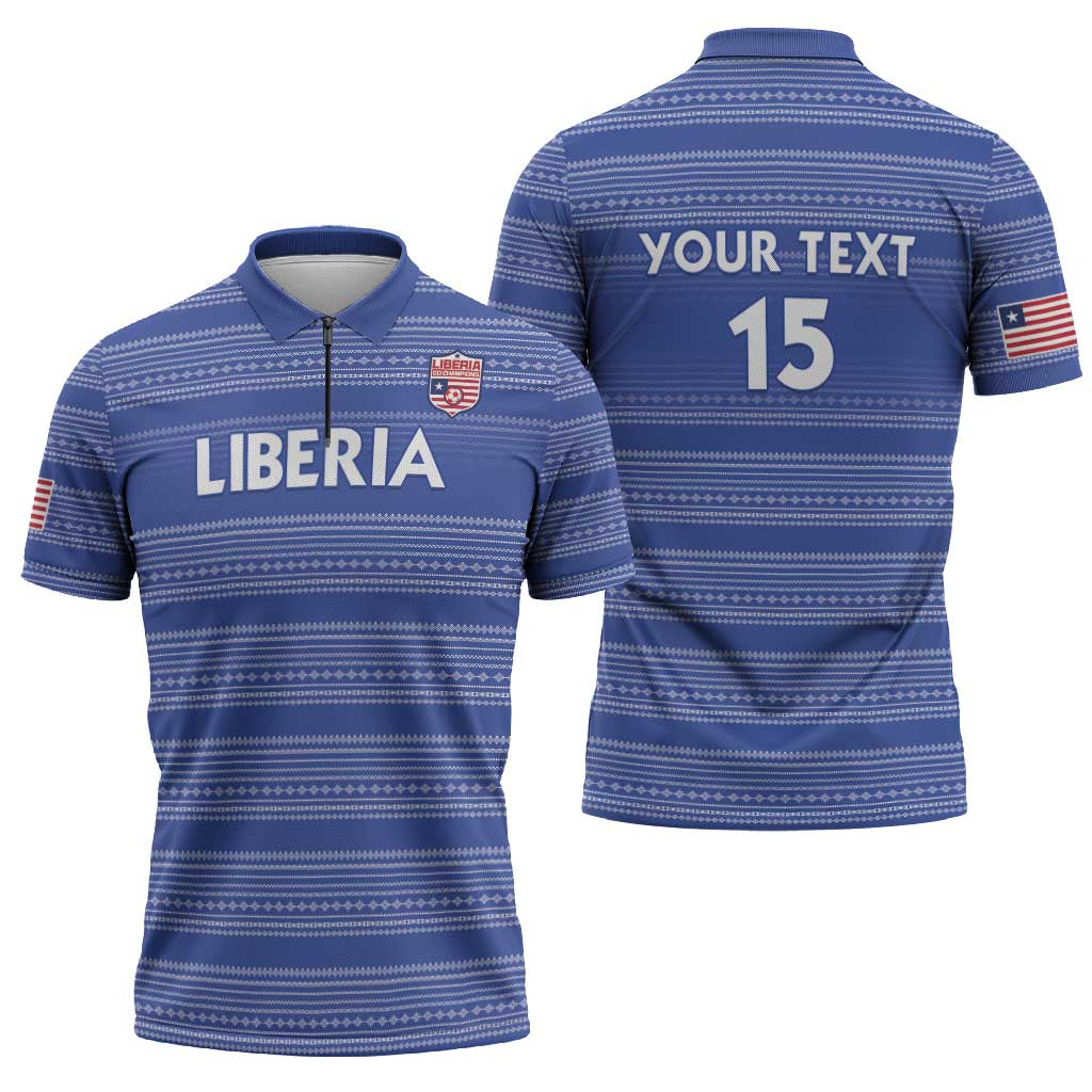 Custom Liberia Football Zipper Polo Shirt Women Blue Jersey - Wonder Print Shop