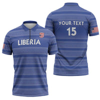 Custom Liberia Football Zipper Polo Shirt Women Blue Jersey - Wonder Print Shop
