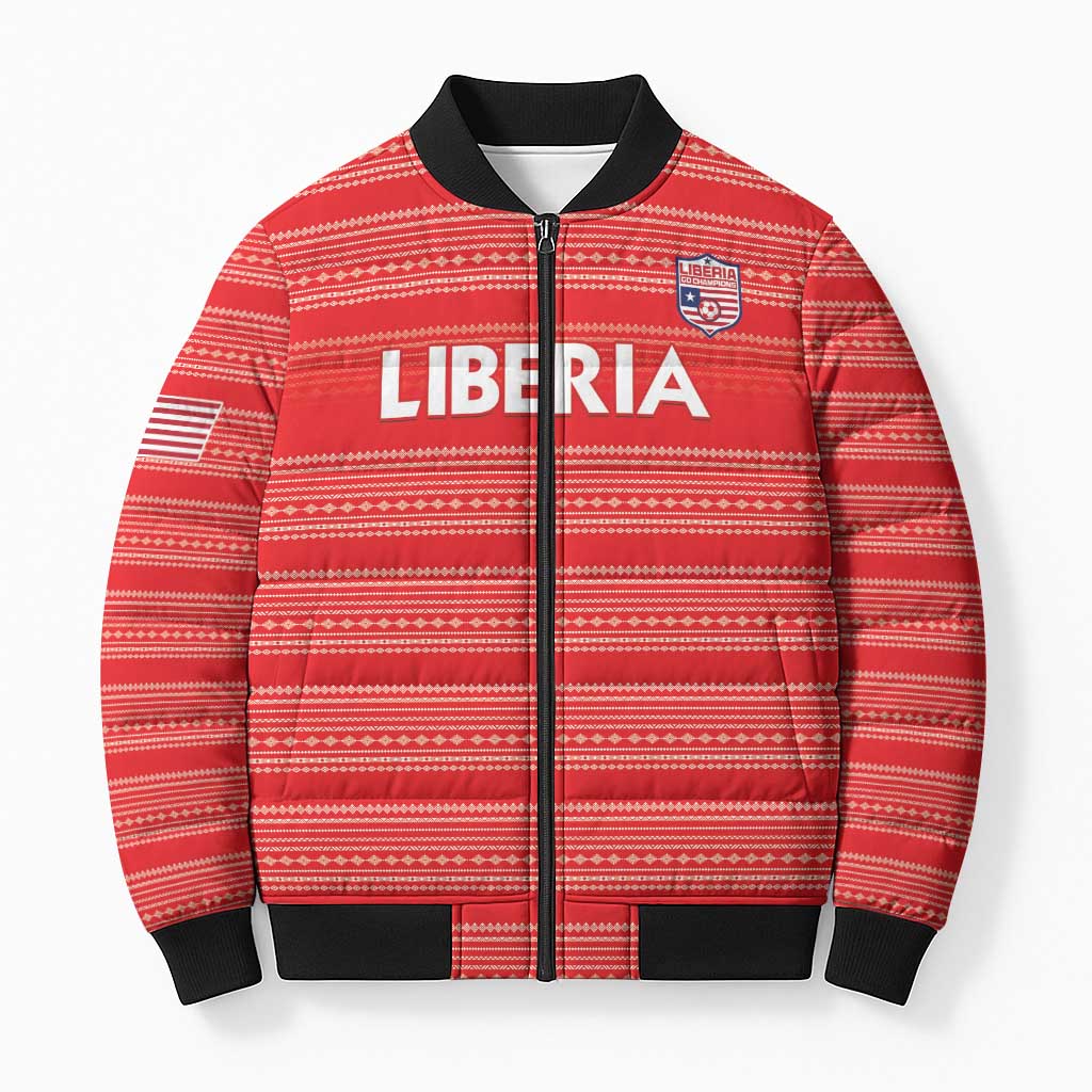 Custom Liberia Football Bomber Puffer Jacket Women Red Jersey - Wonder Print Shop