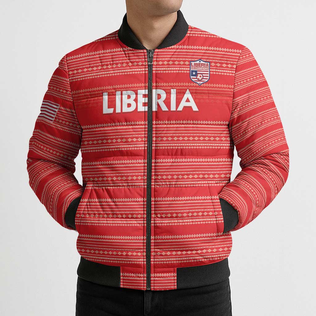 Custom Liberia Football Bomber Puffer Jacket Women Red Jersey - Wonder Print Shop