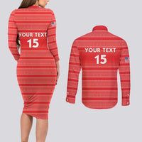 Custom Liberia Football Couples Matching Long Sleeve Bodycon Dress and Long Sleeve Button Shirt Women Red Jersey - Wonder Print Shop