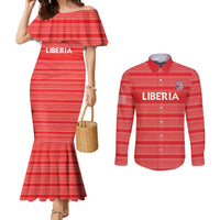 Custom Liberia Football Couples Matching Mermaid Dress and Long Sleeve Button Shirt Women Red Jersey - Wonder Print Shop