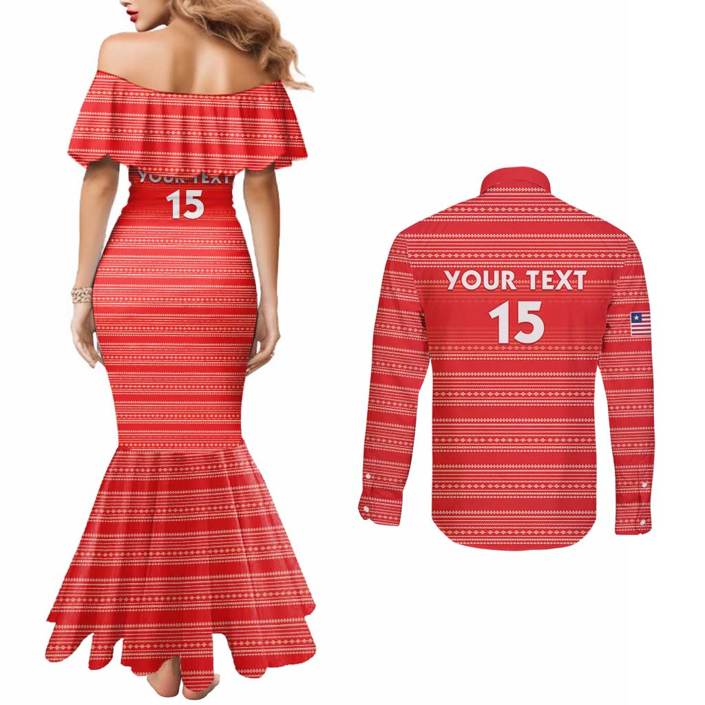 Custom Liberia Football Couples Matching Mermaid Dress and Long Sleeve Button Shirt Women Red Jersey - Wonder Print Shop