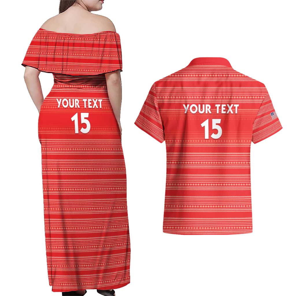 Custom Liberia Football Couples Matching Off Shoulder Maxi Dress and Hawaiian Shirt Women Red Jersey - Wonder Print Shop