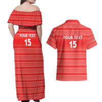 Custom Liberia Football Couples Matching Off Shoulder Maxi Dress and Hawaiian Shirt Women Red Jersey - Wonder Print Shop