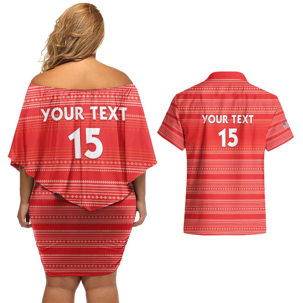 Custom Liberia Football Couples Matching Off Shoulder Short Dress and Hawaiian Shirt Women Red Jersey - Wonder Print Shop