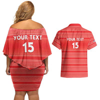 Custom Liberia Football Couples Matching Off Shoulder Short Dress and Hawaiian Shirt Women Red Jersey - Wonder Print Shop