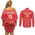 Custom Liberia Football Couples Matching Off Shoulder Short Dress and Long Sleeve Button Shirt Women Red Jersey - Wonder Print Shop