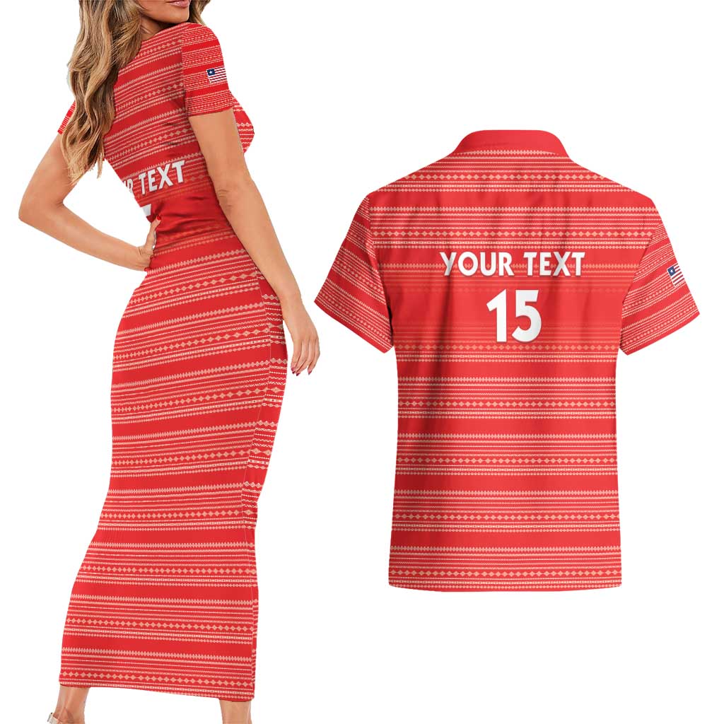 Custom Liberia Football Couples Matching Short Sleeve Bodycon Dress and Hawaiian Shirt Women Red Jersey - Wonder Print Shop