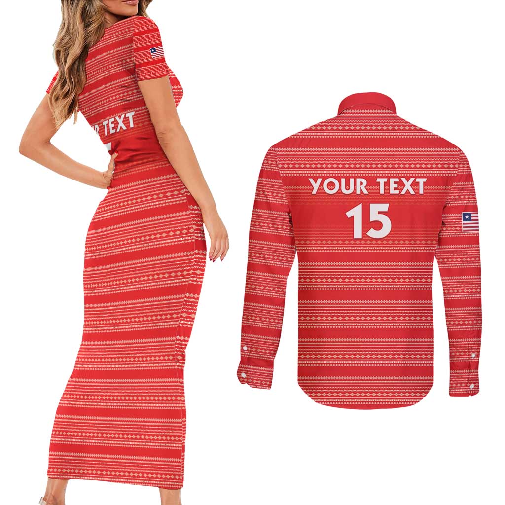 Custom Liberia Football Couples Matching Short Sleeve Bodycon Dress and Long Sleeve Button Shirt Women Red Jersey - Wonder Print Shop