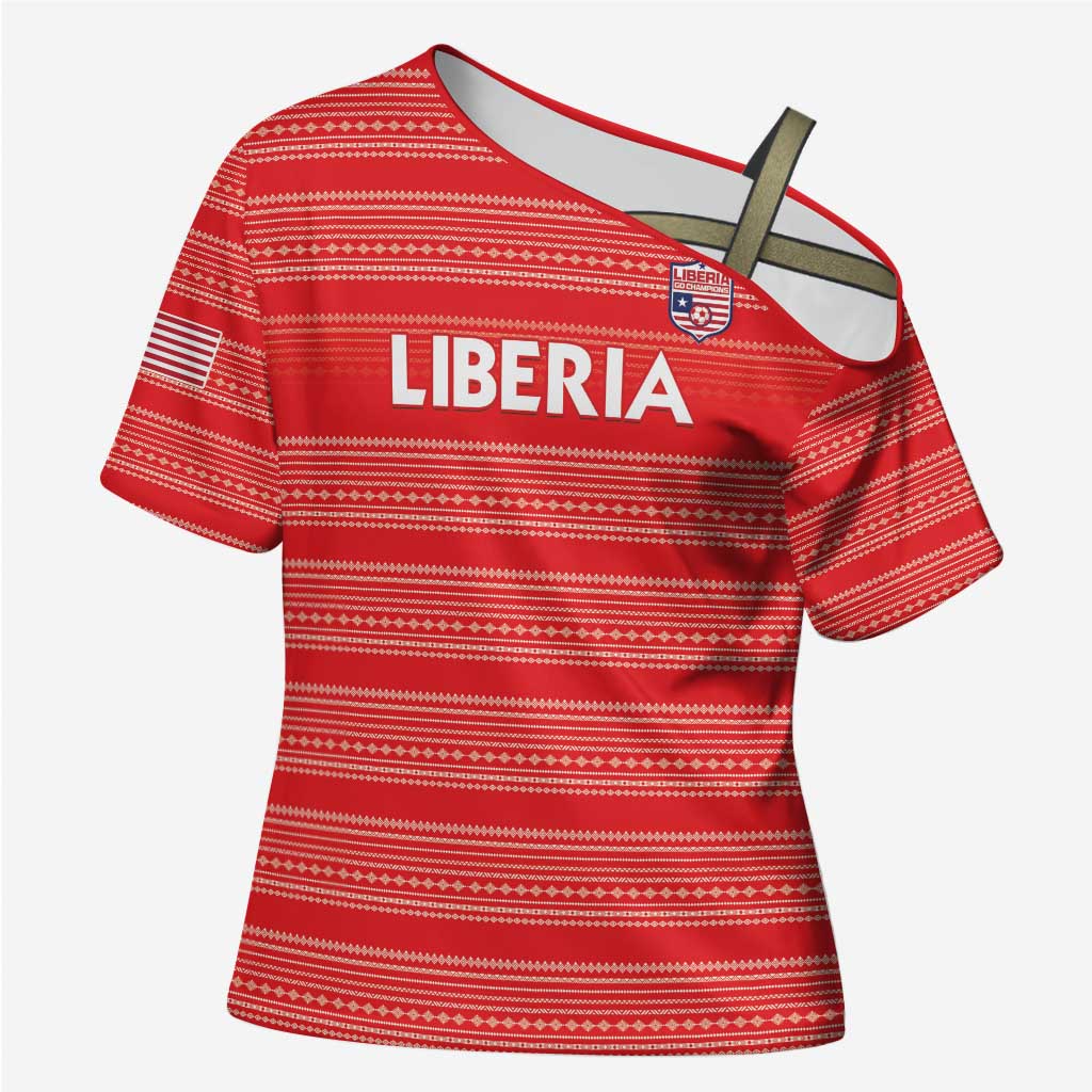 Custom Liberia Football Cross Shoulder Shirt Women Red Jersey - Wonder Print Shop