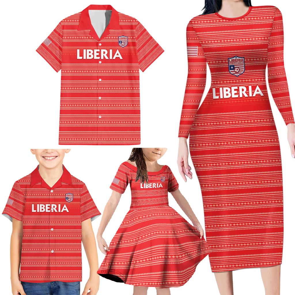 Custom Liberia Football Family Matching Long Sleeve Bodycon Dress and Hawaiian Shirt Women Red Jersey - Wonder Print Shop